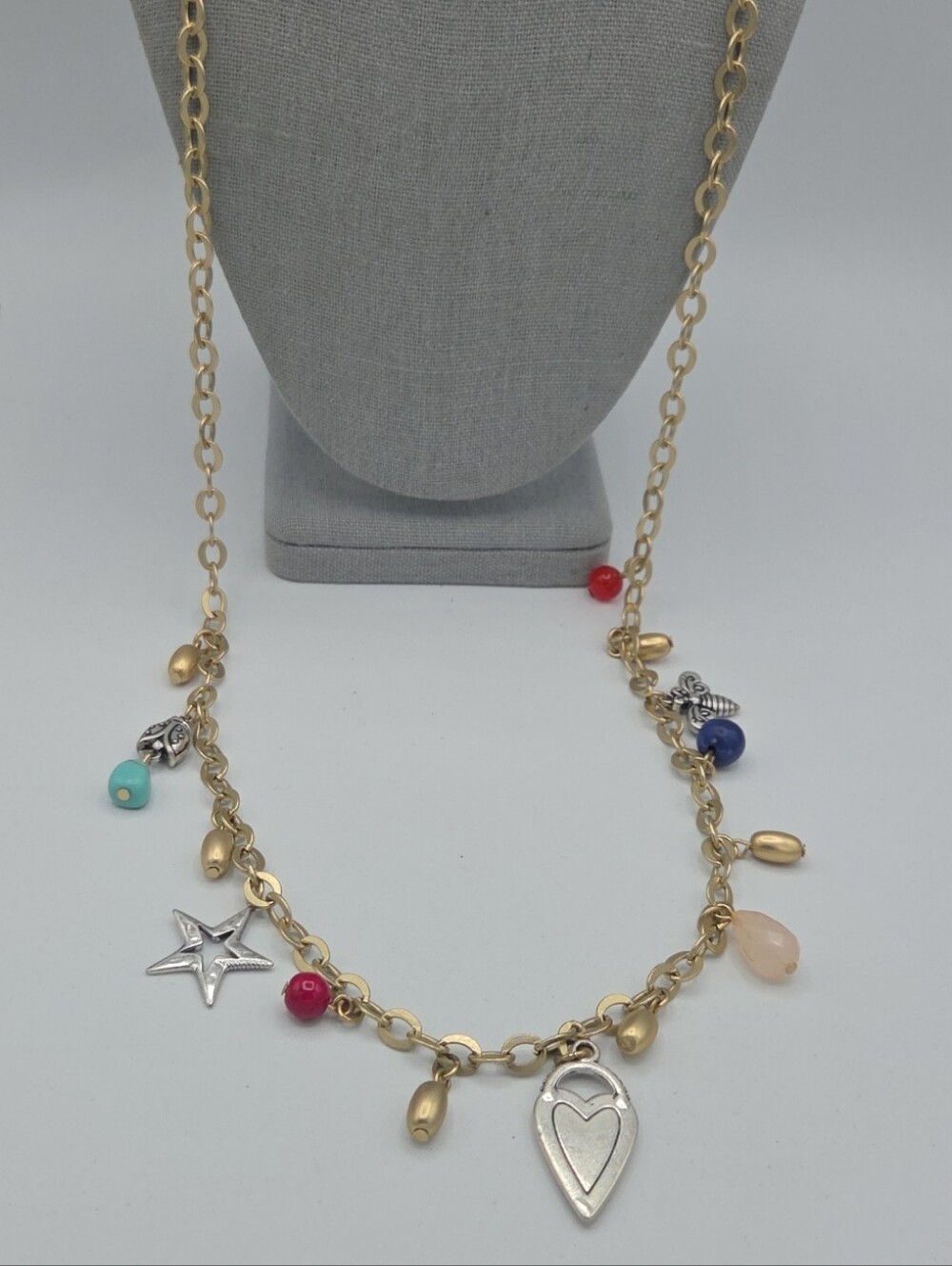 5 for $25! Chico's Gold Tone Charm Necklace with Multicolor Beads